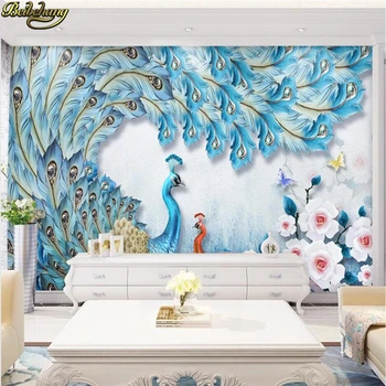 beibehang 3d обои На заказ обои фреска трехмерный рельеф 3D павлин цветы любви открытая богатая стена papel de parede