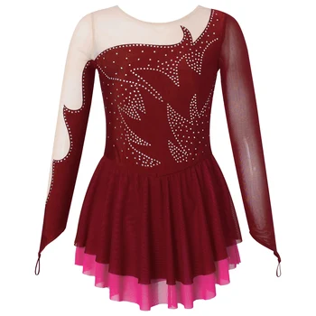 Танцевальная одежда для фигурного катания для детей и девочек, блестящее сетчатое балетное гимнастическое трико со стразами, костюм Балерины для выступлений