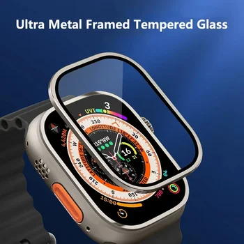 Закаленное Стекло для Apple Watch Ultra 2 49 мм Защитная Пленка Для экрана Металлическая Рамка Против Царапин для iWatch Серии Ultra 49 мм Аксессуары