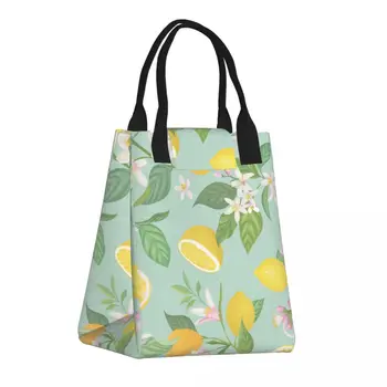 Портативная сумка для ланча Свежая сумка-холодильник Удобная сумка-тоут для ланча с растениями Фруктами Лимоном и цветочным контейнером
