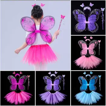 Реквизит для детских костюмов от 2 до 8 лет, имитация юбки-пачки с бабочкой, костюм с юбкой-бабочкой, повязка на голову принцессы, наборы с крыльями бабочки
