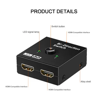 Переключатель HDMI-совместимый Разветвитель KVM Bi-Direction 1x2/2x1 HDMI-совместимый Переключатель 2 in1 Out для адаптера TV Box Switcher