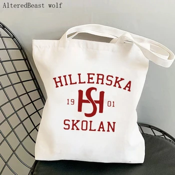 Женские сумки с принтом для покупок, Young Royals, Hillerska, школьная экологическая сумка для хранения, многоразовая холщовая сумка через плечо, школьная сумка