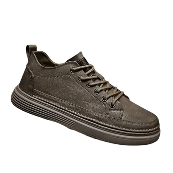 Кожаная мужская повседневная обувь, весенняя модная обувь для мужчин, комфортная обувь для ходьбы на платформе, мужская вулканизированная обувь на щиколотке Tenis Masculino