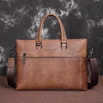 Мужской портфель, сумки для ноутбука, мужская деловая сумка, известный бренд, повседневные Винтажные Сумки из 2 предметов, через плечо из натуральной кожи