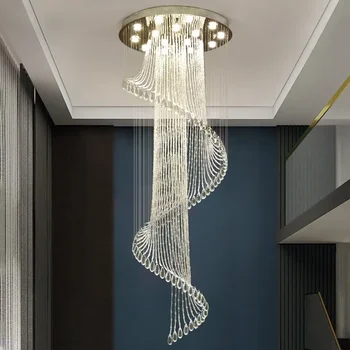 Современное освещение в комнате Спиральная Хрустальная люстра K9 Лестница Креативный светодиодный подвесной светильник Декор виллы отеля Большой подвесной светильник