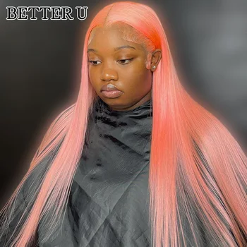 13x4 Розовый Прозрачный Кружевной Фронтальный парик Из человеческих волос, предварительно Выщипанные Парики Для женщин, прямые 613 Цветных Бразильских париков из человеческих волос