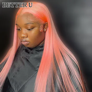 13x4 Розовый Прозрачный Кружевной Фронтальный парик Из человеческих волос, предварительно Выщипанные Парики Для женщин, прямые 613 Цветных Бразильских париков из человеческих волос