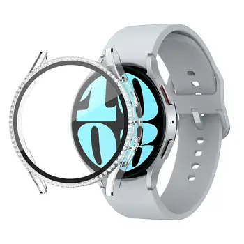 Чехол Bling для Samsung Galaxy Watch 6, 40 мм, 44 мм, защитная крышка, бампер со стразами + пленка для экрана из закаленного стекла