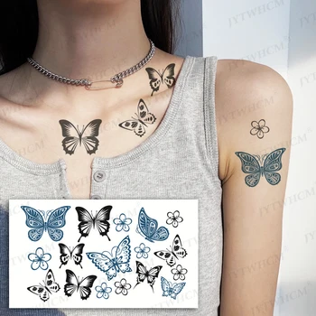 Временные татуировки с наклейками-бабочками, женская водонепроницаемая татуировка на шее, руки, боди-арт, летящее крыло птицы, вспышка, поддельная одноразовая татуировка