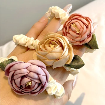Кольцо для волос в виде цветка розы Темперамент Простые цветы Веревка для волос в толстой кишке Корейские женские эластичные аксессуары для волос Головные уборы