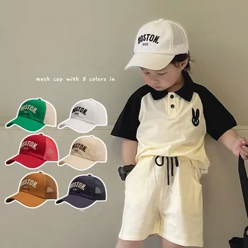 Детская шапка2023 сезон: весна-лето, новая корейская версия, сетчатая шляпа с буквами, детская дышащая кепка-козырек, детская бейсболка 50-53 см