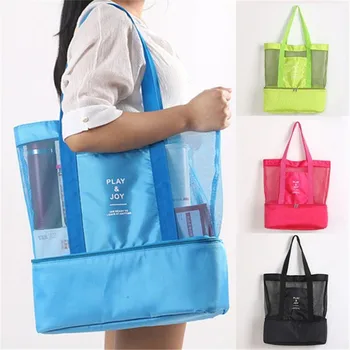 Портативная сумка для ланча, термоизоляционная сумка, полезная сумка через плечо, сумка-холодильник, сумка для пикника, сетчатая пляжная сумка для хранения продуктов и напитков