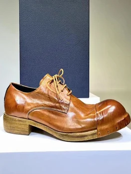 Мужская кожаная обувь Goodyear из старой выстиранной кожи ручной работы из конской кожи - повседневная мужская обувь с низким берцем