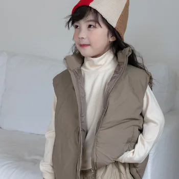 Зимний Корейский Детский пуховик для девочек 2023 года, Однотонный Утепленный Универсальный жилет с буквенным принтом для девочек, Пуховый жилет для маленьких девочек