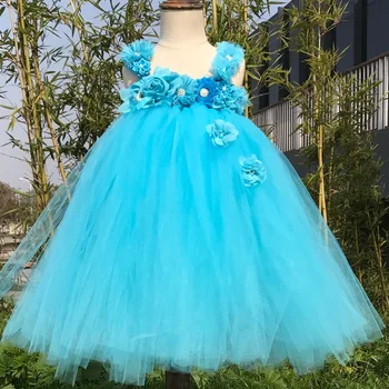 ШИКАРНАЯ МЕЧТА Длиной до колен, бирюзово-голубые платья для свадебных вечеринок для девочек в цветочек, бирюзовые бретельки принцессы с цветочным рисунком, детская одежда для девочек