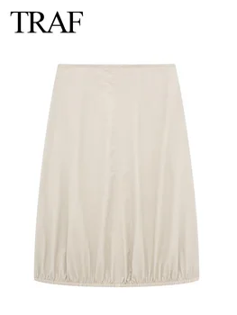 Свободная юбка TRAF Lady, женские повседневные офисные винтажные юбки миди, женские плиссированные тонкие юбки, Женские Элегантные длинные юбки трапециевидной формы