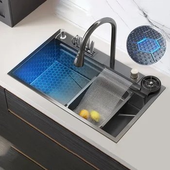 Кухонная раковина ручной работы из нержавеющей стали 304, Нано-большая раковина для мытья посуды с тиснением 