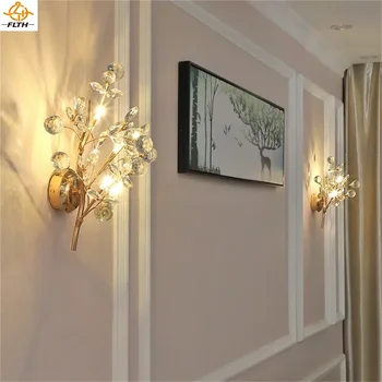 Европейский настенный светильник для помещений, золотой кристалл, роскошные бра, светодиодные Современные Цветочные лампы, внутреннее освещение, светильники для украшения дома.
