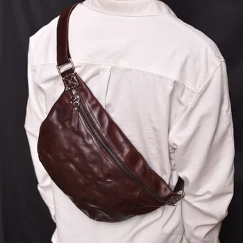 Мужская кожаная сумка через плечо AETOO, винтажный головной слой, воловья кожа, индивидуальный дизайн складывания, большая емкость, универсальная, водонепроницаемая, простой дизайн.