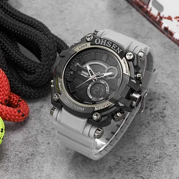 Ohsen Мужские Цифровые Часы Модные Спортивные Водонепроницаемые Часы для Мужчин Кварцевые Наручные Часы Армейские Военные Часы Двойного Времени reloj hombre