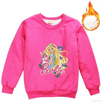 Толстовки принцессы с капюшоном для девочек Барби, осенне-зимний плюшевый утепленный пуловер, детский свитер, топы для детей, одежда